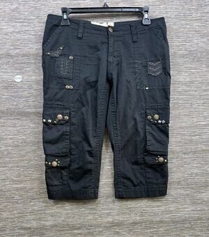 BKE Denim Goth/Punk Buttoned Accented Capri Cargo Pants Womens Size 27 Black